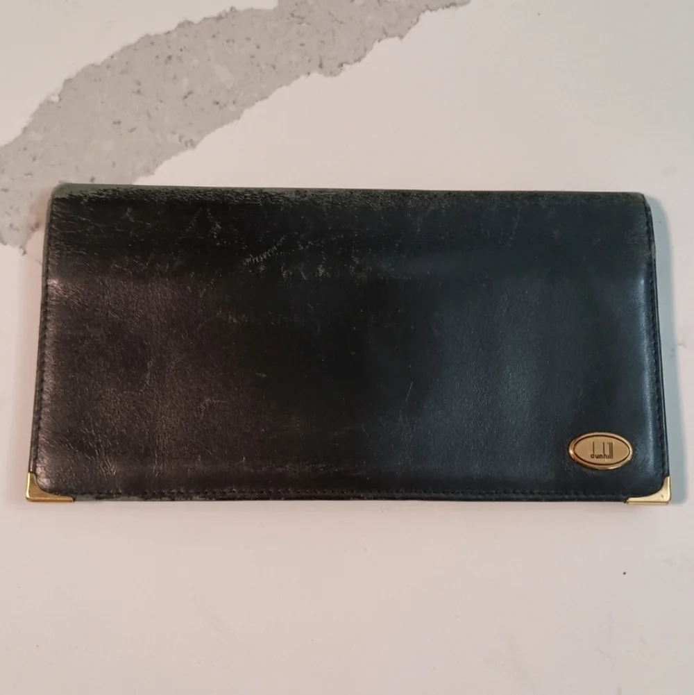 Dunhill Long Wallet Black Gold leather Mens Authentic
